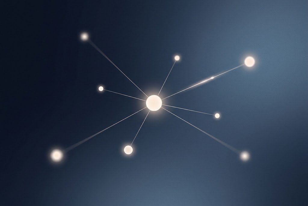 Abstract network diagram: a central node connected to many others, suggesting how malware spreads between systems